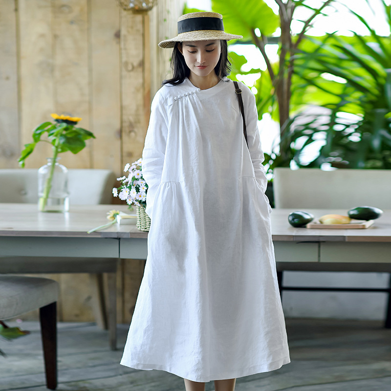 Johnature Chinese Style Dresses For Women Solid Color Diagonal Collar Linen Long Sleeve Robes Spring Vintage Female Dresses 210521, White
Johnature Chinese Style Dresses For Women Solid Color Diagonal Collar Linen Long Sleeve Robes Spring Vintage Female Dresses 210521, White