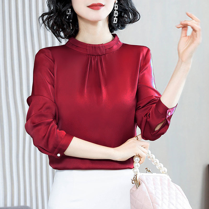 Woman's Shirts Korean Clothes Women Silk Shirt Long Sleeve Spring Satin Top Commute Plus Size Ropa De Mujer 13045 210427