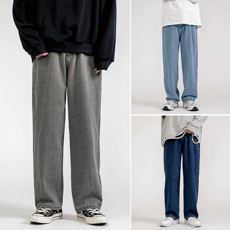 Men's Jeans Fashion Loose Straight Casual Wide Leg Pants Trendy Cowboy Mans Streetwear Korean Hip Hop Trousers 5 Colors 211011