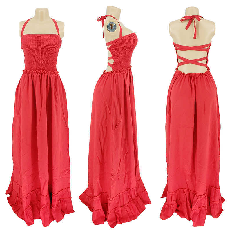 Women Halter Maix Dress Solid Backless Sexy Holiday Beach Style Casual Dresses 210702
