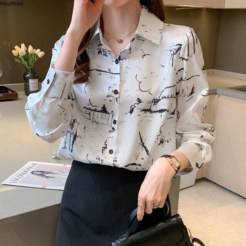 Women's Blouses & Shirts Satin Slim Printing Buttons Shirt Casual Blouse Long Sleeve Top Fashion Spring/autumn Houthion, White
Women's Blouses & Shirts Satin Slim Printing Buttons Shirt Casual Blouse Long Sleeve Top Fashion Spring/autumn Houthion, White