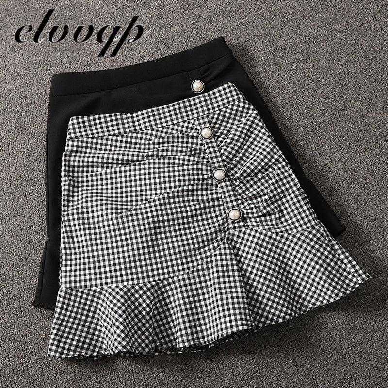 Harajuku Fashion Vintage Plaid Skirt Spring autumn Womens High Waist Mini Skirts Women Slim Button pleated Mermaid skirt 210619
