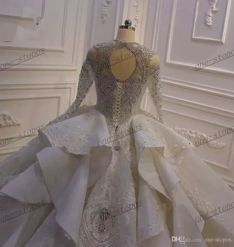 Long Sleeves Ball Wedding Dresses Real Pictures Saudi Arabian Dubai Plus Size Bridal Gown Cathedral Train
