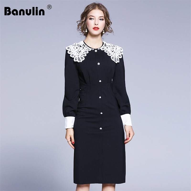 Banulin Runway Designer Pearl Button Black Bodycon Dress Women Vintage Short Sleeve Lace Lapel Collar Elegant Midi Party Dresses 210603
Banulin Runway Designer Pearl Button Black Bodycon Dress Women Vintage Short Sleeve Lace Lapel Collar Elegant Midi Party Dresses 210603