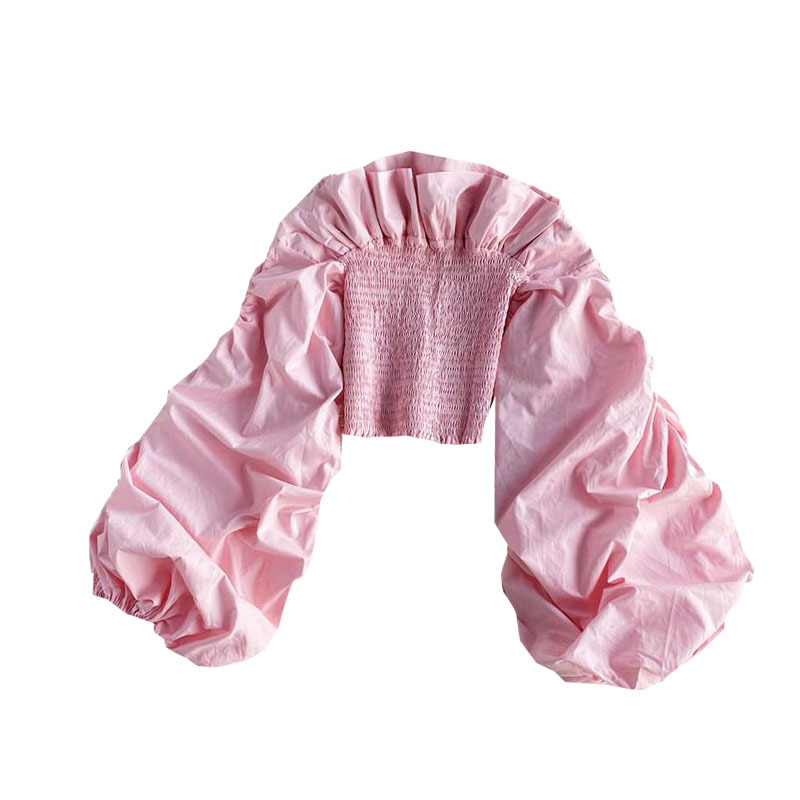 Nomikuma Ruffle Off Shoulder Sexy Strapless Blouse Puff Long Sleeve Women Top Korean Stretch Slim Waist Short Blusas Mujer 6D472 210427