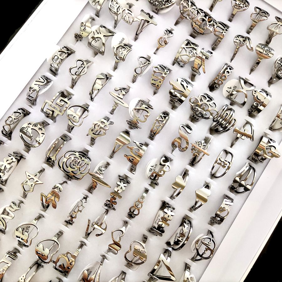 100pcs/lot Random Mix band Laser Cut Stainless Steel Silver Rings Multi-design Top Mixed Women's Smart Elegance Rings Wholesale Carved Vintage Jewelry
100pcs/lot Random Mix band Laser Cut Stainless Steel Silver Rings Multi-design Top Mixed Women's Smart Elegance Rings Wholesale Carved Vintage Jewelry