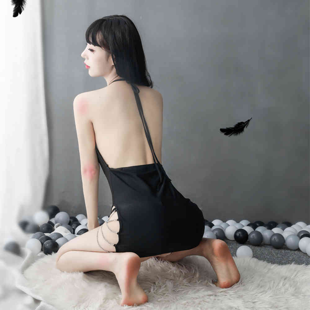 Attractive Erotic Lingerie Passion Halter Strap Nightdress Sexy Skirt For Sex Femme 210515