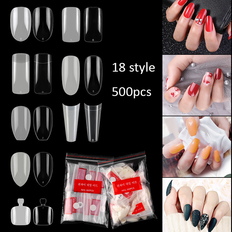 500Pcs press on Nail TIPs Clear White Full Cover French false nails toe Tip U-shape Acrylic UV Gel Manicure accessories kits NAF014