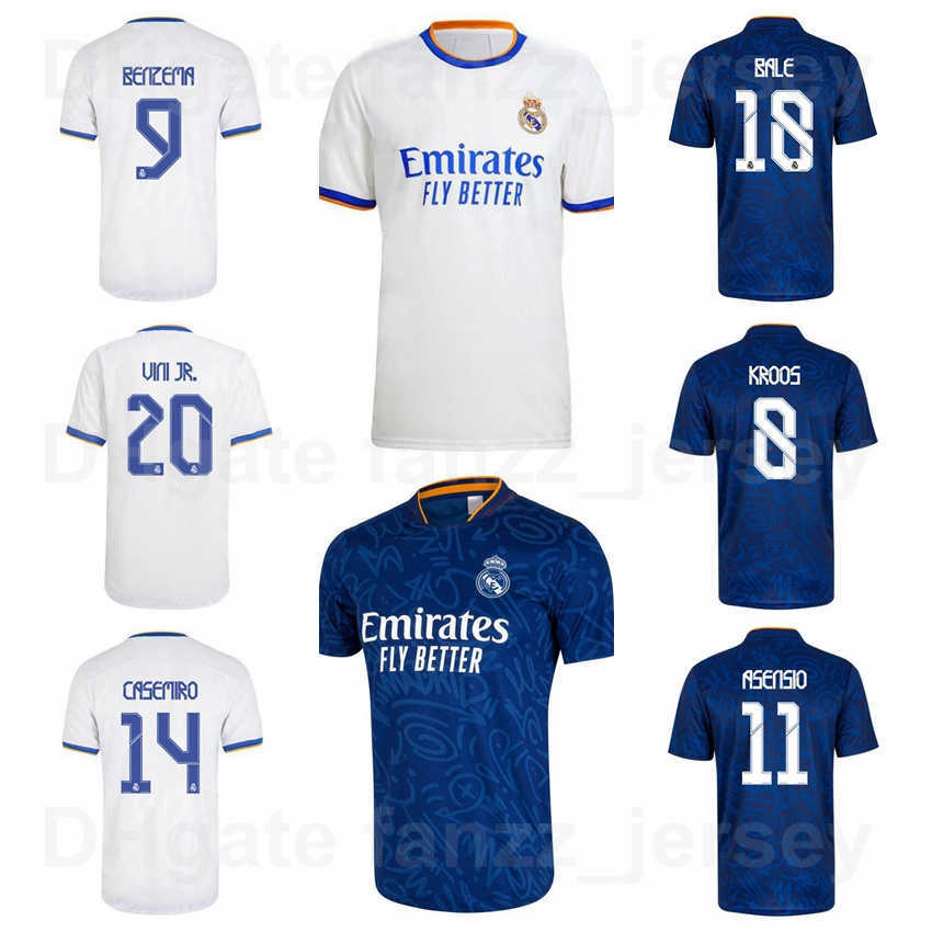 2021-2022 Soccer Real Madrid Jersey 7 MBAPPE 18 BALE 9 BENZEMA 14 CASEMIRO 11 ASENSIO 10 MODRIC 20 VINICIUS JR 8 KROOS 15 VALVERDE Football Shirt Kits White Blue Home, With patch
2021-2022 Soccer Real Madrid Jersey 7 MBAPPE 18 BALE 9 BENZEMA 14 CASEMIRO 11 ASENSIO 10 MODRIC 20 VINICIUS JR 8 KROOS 15 VALVERDE Football Shirt Kits White Blue Home, With patch