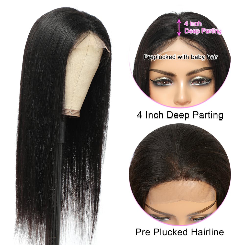 30 Inch Bone Straight Human Hair PreDrawn Clear 13x6 Lace Front Human Hair Wig 4x4 Lace Closure Wig for Women Remy Glue Natu