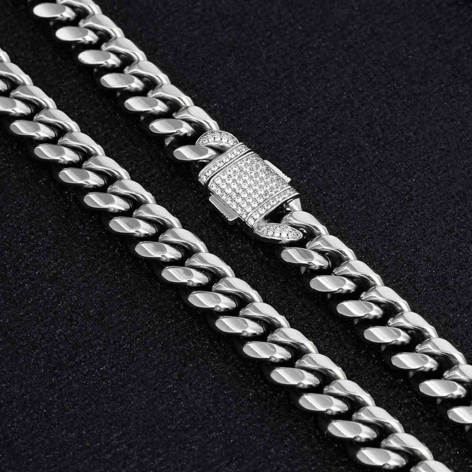 DNSCHIC 12mm Miami Cuban Bracelet CZ Buckle Stainless Steel Link for men women HIP-HOP Jewelry Rapper Punk Street Fashion 211124