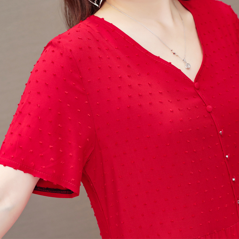 New Style Women Summer Dresses V-neck Cotton Plus Size Vestidos Robe Femme 5XL Vintage Dress A-line Casual Short Solid 210409