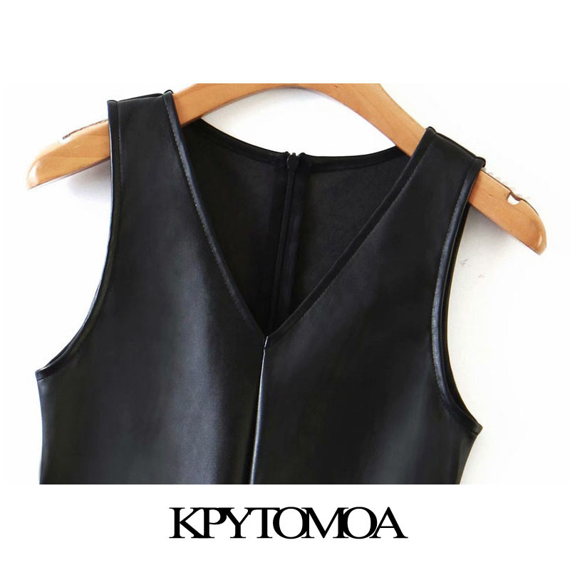 Women Sexy Fashion Faux Leather Patchwork Skinny Bodysuits Vintage V Neck Back Zipper Female Playsuits Mujer 210416