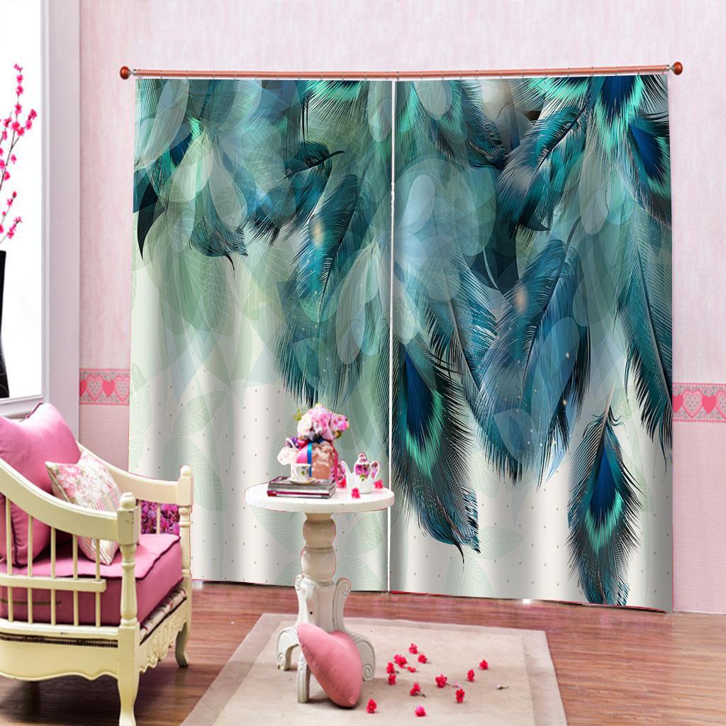 Home Decoration Blackout 3D Curtain stereoscopic lifelike blue feather curtain