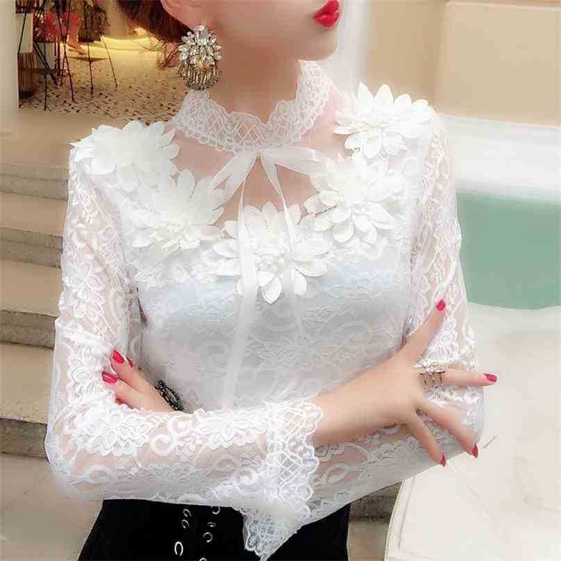 Ladies Lace Blouse Spring Autumn Slim Long Sleeved Sexy Hollowing Out Tops Flower Three-dimensional Casual 210525
Ladies Lace Blouse Spring Autumn Slim Long Sleeved Sexy Hollowing Out Tops Flower Three-dimensional Casual 210525