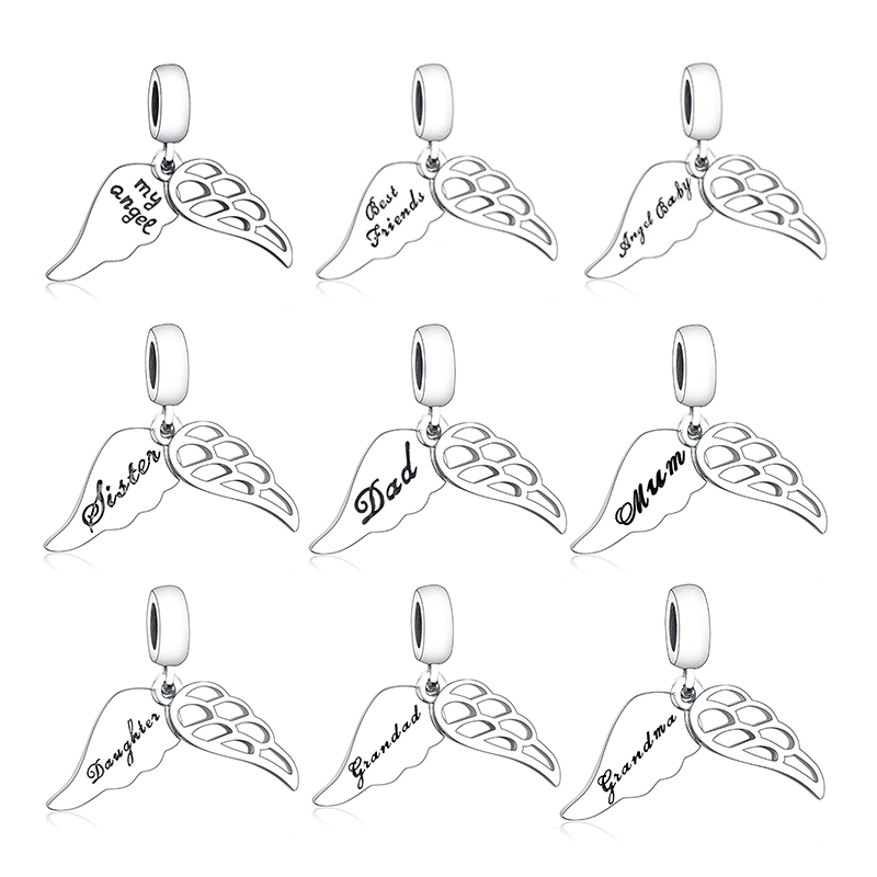 Fit Original Brand Charm Bracelet Necklace 925 Silver Mom Dad Son Angel Wing Fly Bead Dangle Making Family Berloque