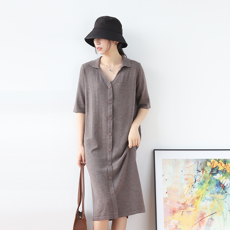 Early Autumn Women's Fashion Pure Color Dress Casual POLO Lapel Mid-sleeve Loose High Waist Knitted Female 210520, Color04
Early Autumn Women's Fashion Pure Color Dress Casual POLO Lapel Mid-sleeve Loose High Waist Knitted Female 210520, Color04