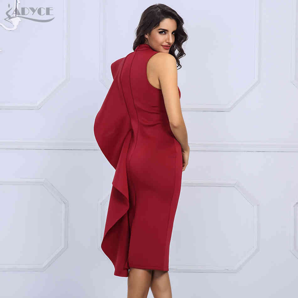 Summer Women Celebrity Runway Party Dress Sexy Wine Red Sleeveless Patchwork Ruffles Midi Bodycon Club 210423