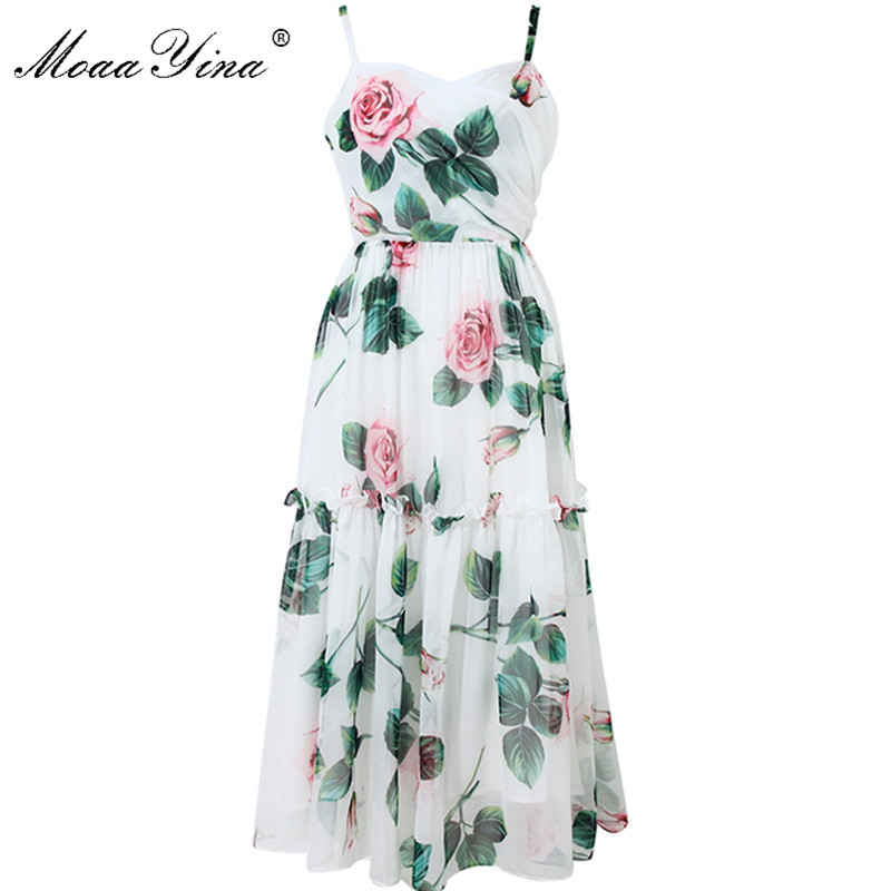 Fashion Designer Dress Summer Women Spaghetti strap Backless Floral Print Vacation Beach Chiffon 210524, White
Fashion Designer Dress Summer Women Spaghetti strap Backless Floral Print Vacation Beach Chiffon 210524, White