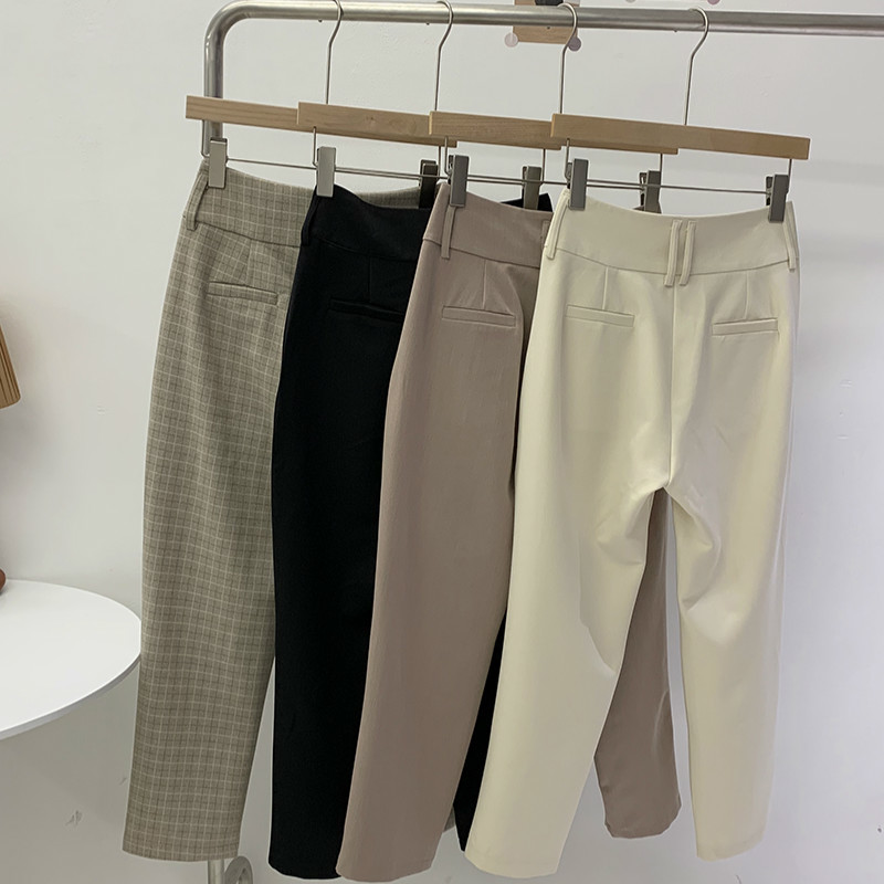 Women High Waist Cotton Straight Suit Pants Autumn Winter Ankle Length Three Buttom Pant Female LongTrousers Mujer Pantalon 210514