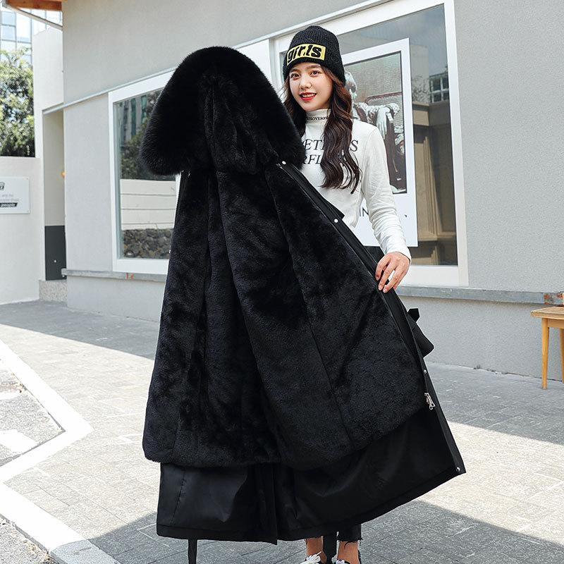 Women's Down & Parkas Woman Wool Liner Distachable Plus Size Jackets Coat Winter Jacket Hooded X-Long Thick Warm Cotton Padded