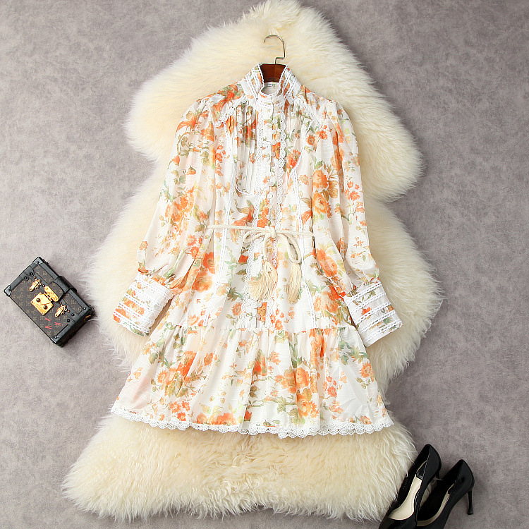 European and American women' wear for summer 2021 Long sleeve collar lace stitching print lace-up Fashion dress, Multi
European and American women' wear for summer 2021 Long sleeve collar lace stitching print lace-up Fashion dress, Multi