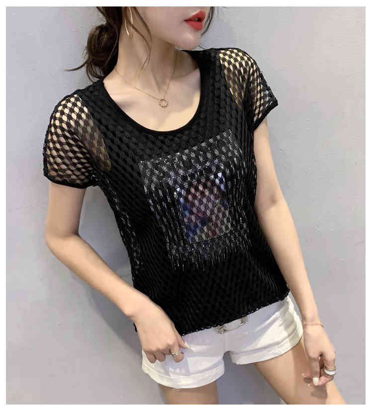 Women's T-Shirt Summer Loose Korean Clothes T-shirt Fashion Sexy Hollow Out Diamonds Lace Women Tops Ropa Mujer Short Sleeve Tees, Black tshirt
Women's T-Shirt Summer Loose Korean Clothes T-shirt Fashion Sexy Hollow Out Diamonds Lace Women Tops Ropa Mujer Short Sleeve Tees, Black tshirt