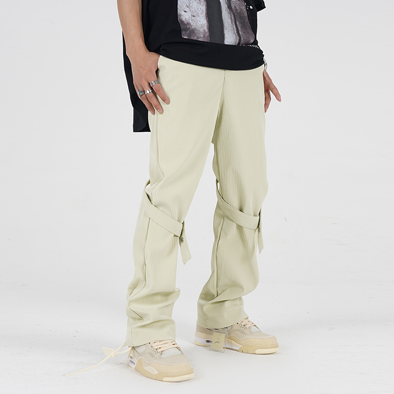 Knee Lace Up Straight Casual Trousers for Men and Women High Street Oversize Cargo Pants Baggy Hip Hop Overalls