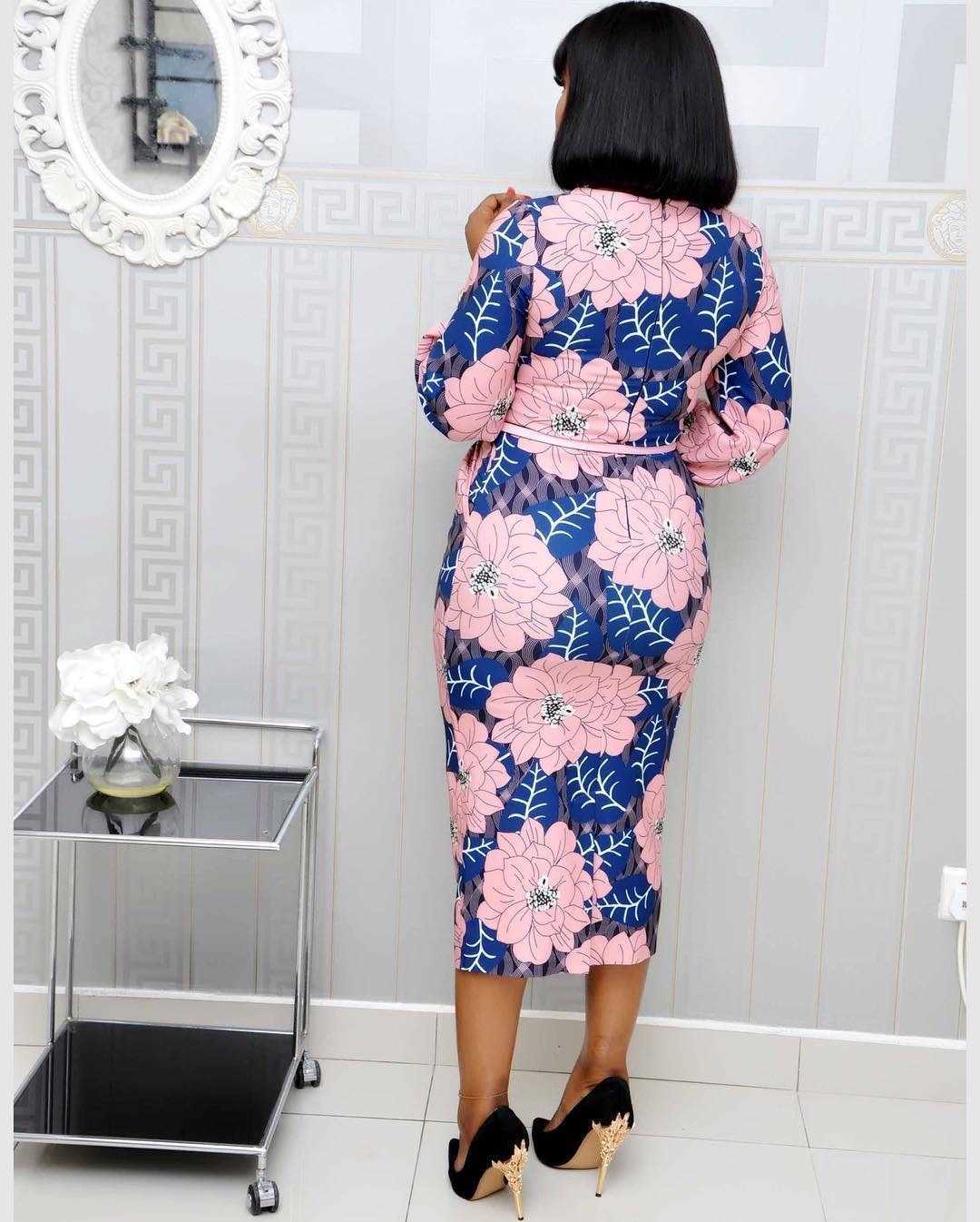 Women Bodycon Printed Dress Three Quarter Sleeves Midi Office Ladies Work Wear Elegant Classy Vestidos African Female Plus Size 210623
