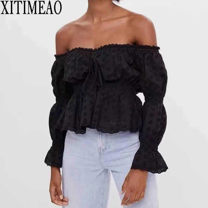 ZA Black Sexy Lace Bandage Off Shoulder Shirts Summer Women Crop Long Sleeve Tops Casual Elegant Lady Wear 210604
ZA Black Sexy Lace Bandage Off Shoulder Shirts Summer Women Crop Long Sleeve Tops Casual Elegant Lady Wear 210604