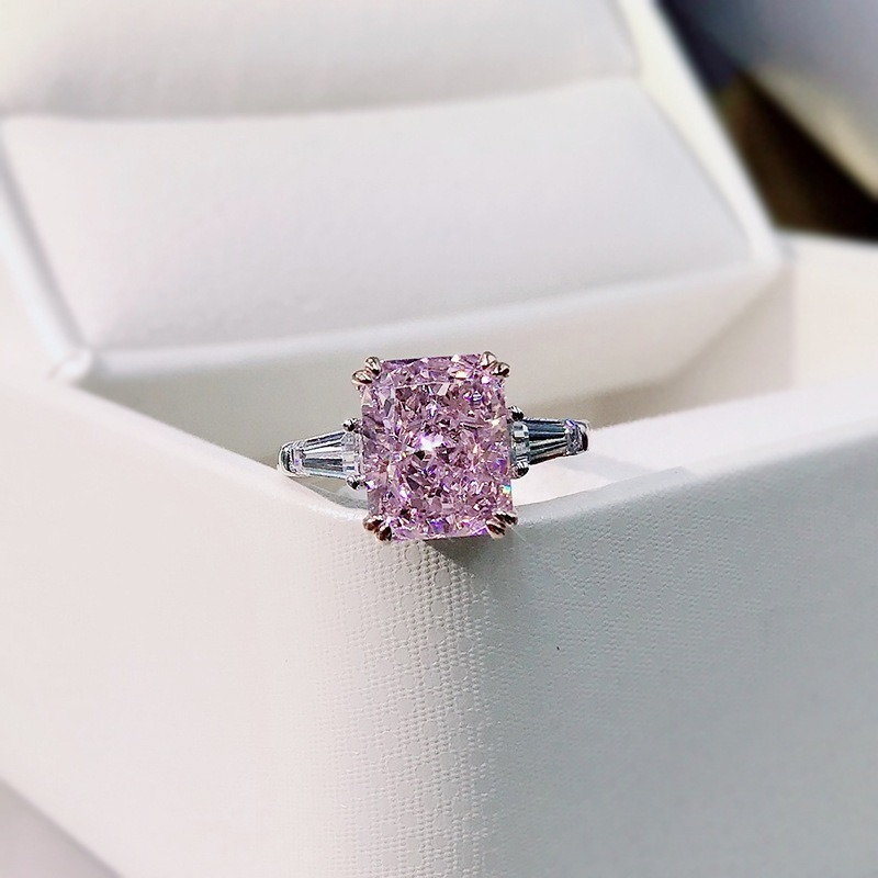 Pink Engagement Rings Diamond Simple Exquisite Silver 925 Wedding Ring for Women