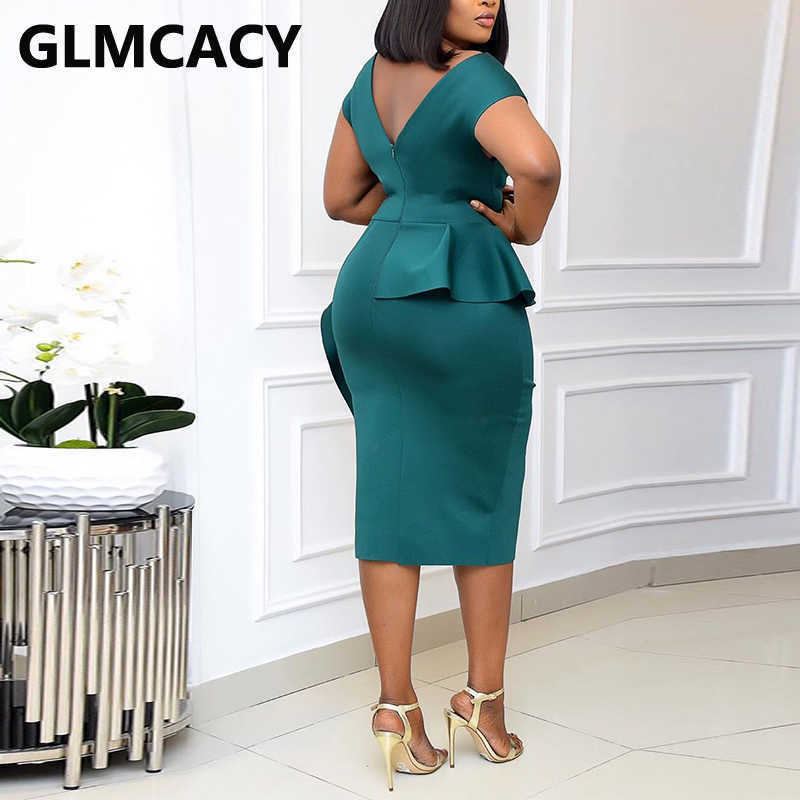 Women Short Sleeve Foam Dress Elegant Bodycon Slit Midi Dress 210702