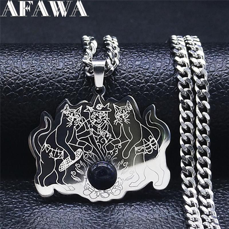 Pendant Necklaces Witchcraft Cat Stainless Steel Natural Stone Chain Silver Color Jewelry Chaine Acier Inoxydable N2224S
Pendant Necklaces Witchcraft Cat Stainless Steel Natural Stone Chain Silver Color Jewelry Chaine Acier Inoxydable N2224S