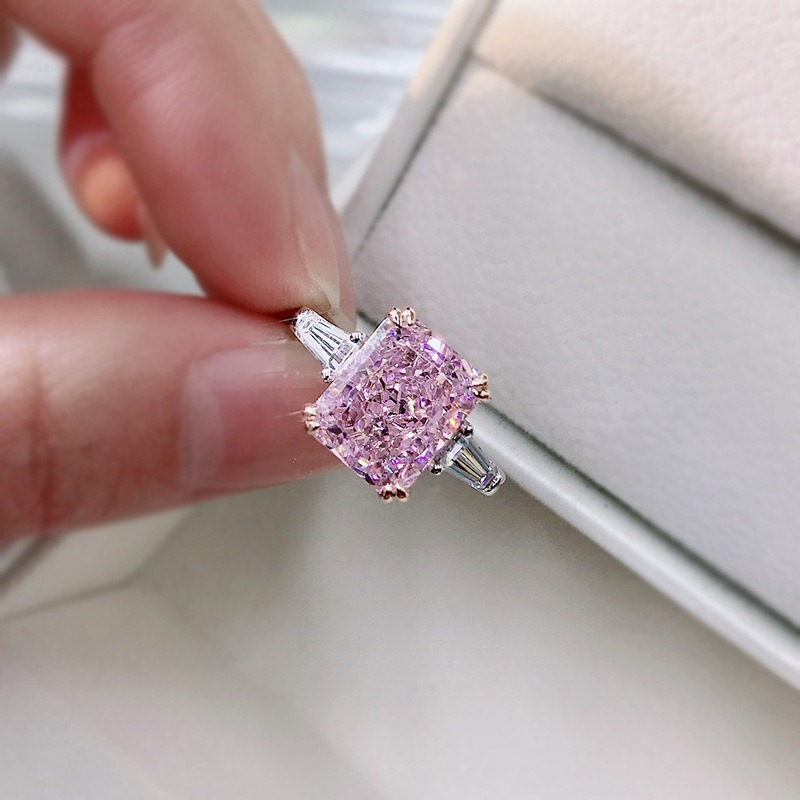 Pink Engagement Rings Diamond Simple Exquisite Silver 925 Wedding Ring for Women