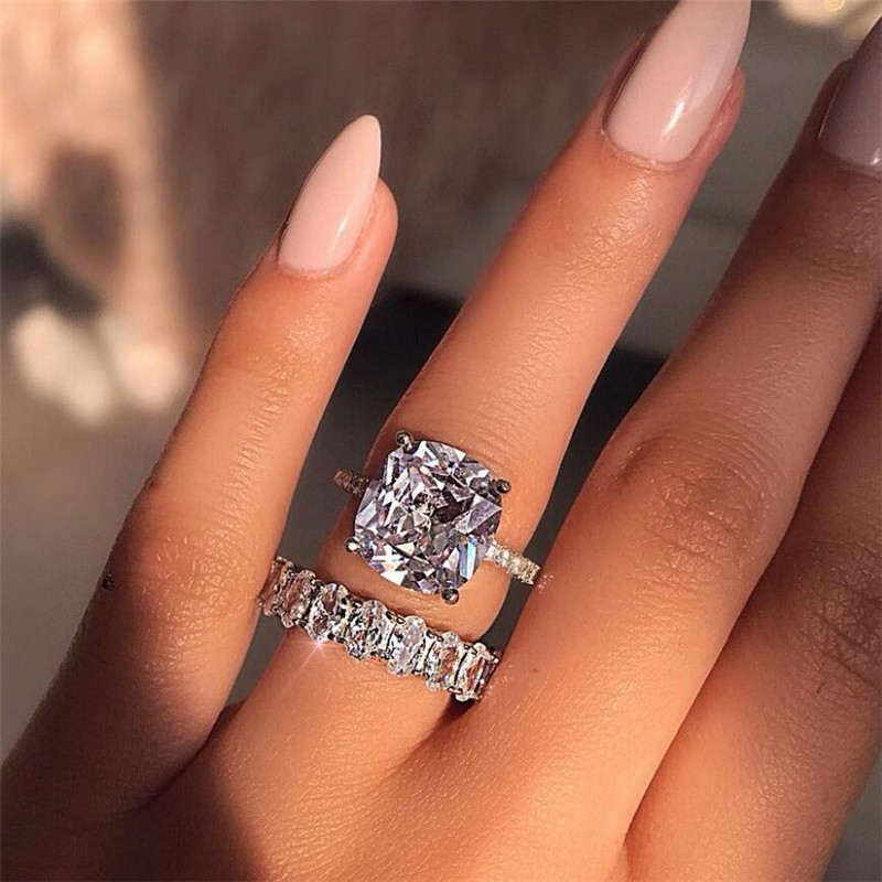 Infinity Brand Wedding Rings Handamade Luxury Jewelry Real 925 Sterling Silver Large Cushion Shape Diamond Party Zircon Women Engagement Bridal Ring S