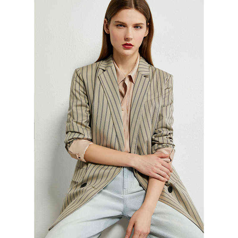 Minimalism Autumn Woman Suit Coat Fashion Olstyle Stripe Lapel Blazer Women Causal High Waist Women's Pants 12040362 210527