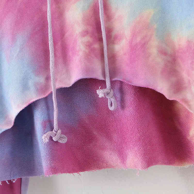 Streetwear Colorful Hoodies Women Batwing Long Sleeve Loose Hooded Sweatshirt Drawstring Irregular Short Hoodies Lady 210414