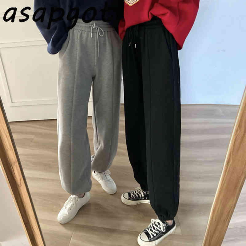 Autumn Winter Thick Cotton Fleece Joggers Sweatpants Loose Wild High Waist Solid Plus Size White Harem Pants Women Casual Chic 210429