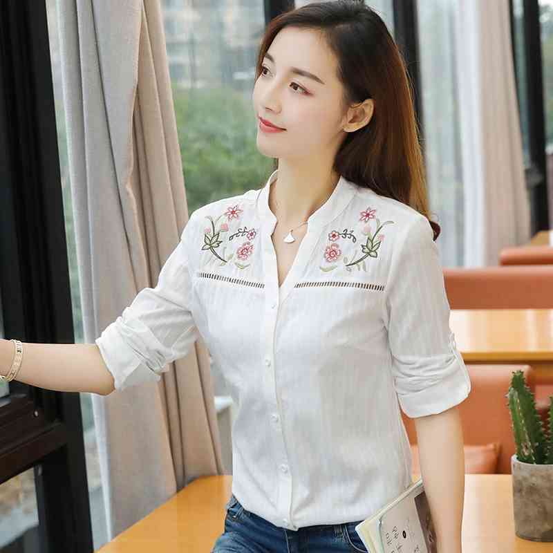 Summer Fashion Embroidery Office Lady Shirt Women Blouse Long Sleeve Clothing Plus Size Tops Blusas D839 30 210506