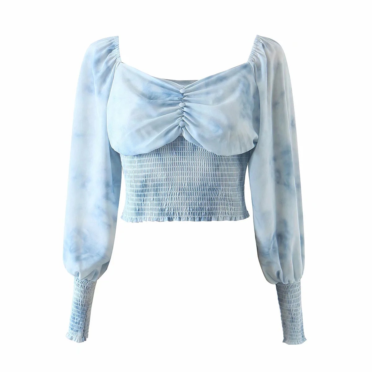 Nomikuma Korean Gradient Color Women Blouse Sqaure Collar Lantern Long Sleeve Shirt Autumn Short Top Blusas Feminimos 6D012 210427