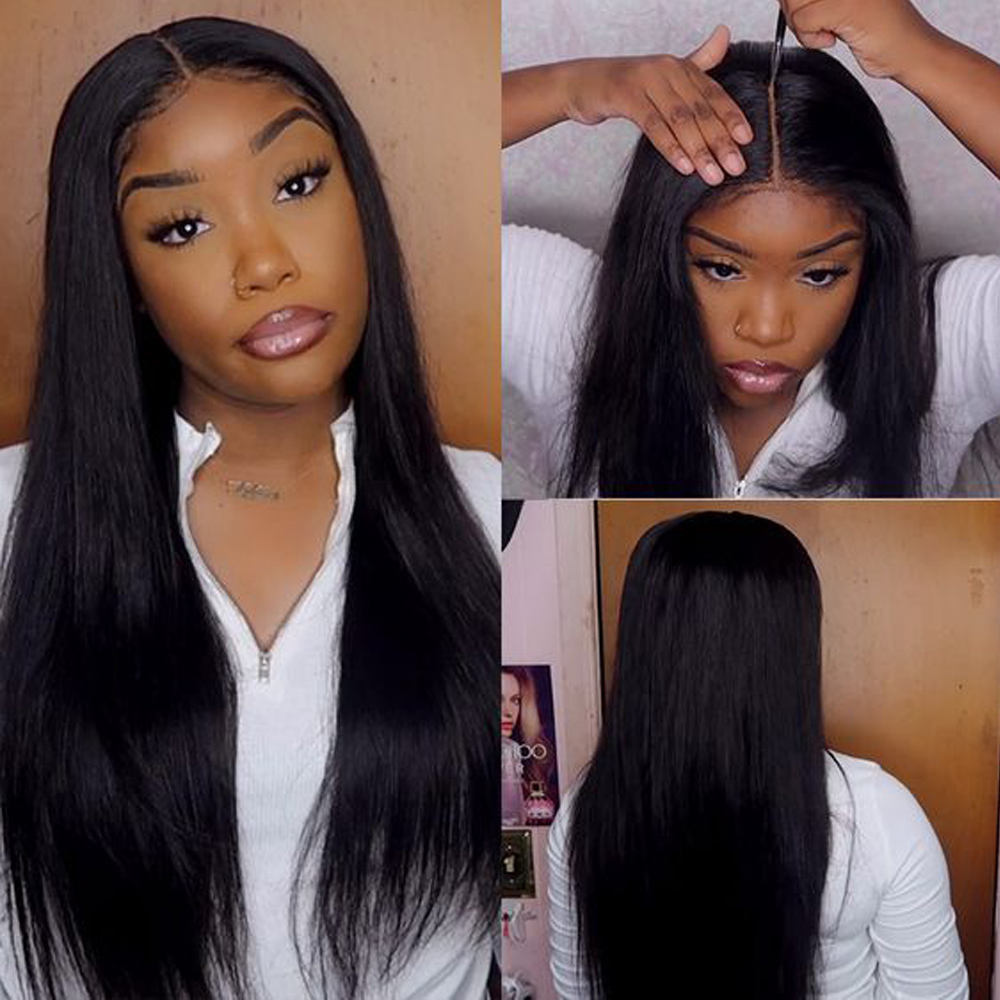 30 Inch Bone Straight Human Hair PreDrawn Clear 13x6 Lace Front Human Hair Wig 4x4 Lace Closure Wig for Women Remy Glue Natu