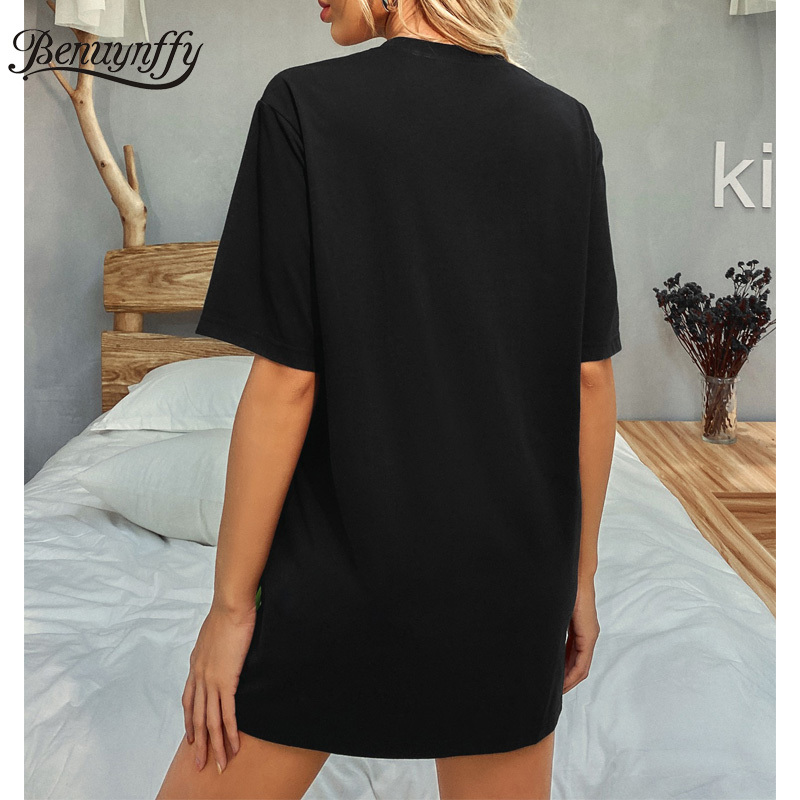 Crew Neck Fire Print Long T-Shirts Women Summer Short Sleeve Casual Female Tees Top Black O-Neck Tshirt 210510