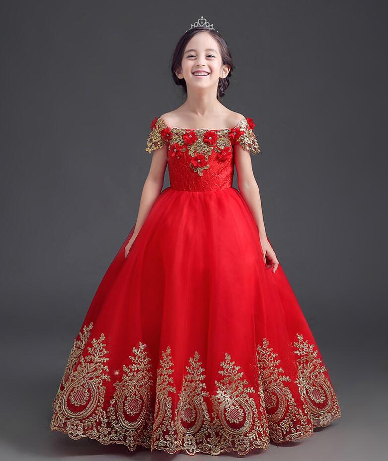 Girl's Dresses Off Shoulder Girl Dress Beading Appliques Embroidery Ball Gown Red Lace Flower First Communion For Weddings, Red;yellow
Girl's Dresses Off Shoulder Girl Dress Beading Appliques Embroidery Ball Gown Red Lace Flower First Communion For Weddings, Red;yellow