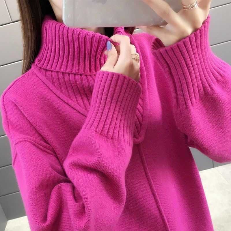4 Colors Winter New Turtleneck Women Sweaters And Pullovers Hot Pink Loose Thicken Warm Lady Pulls All Match Outwear Coat Tops G1008, Rose
4 Colors Winter New Turtleneck Women Sweaters And Pullovers Hot Pink Loose Thicken Warm Lady Pulls All Match Outwear Coat Tops G1008, Rose