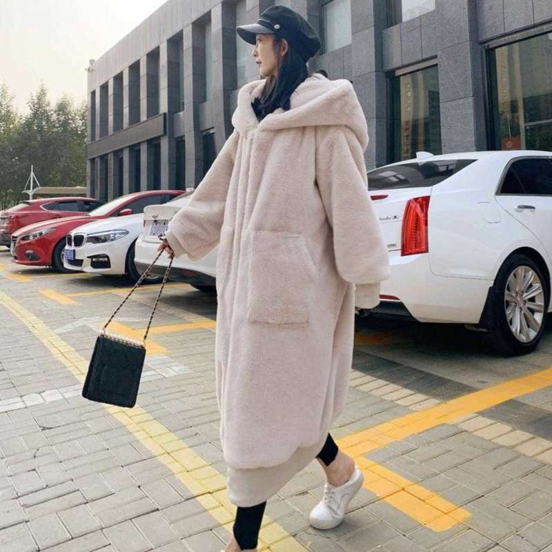 Oversized Faux Fur Coat Women Winter Thick Warm plush coat Ladies Big Hooded Jacket Female Pink Teddy Zipper 210928