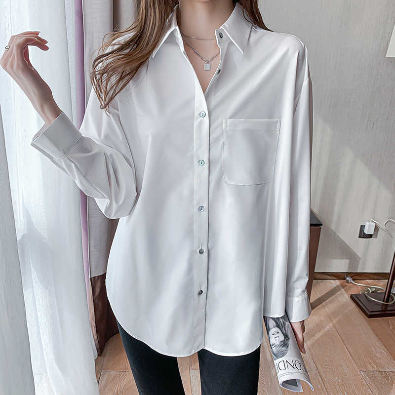 Korean Women's Shirt Chiffon Blouses for Women Long Sleeve Shirts Female Top White Oversize Blouse Tops Woman 210604