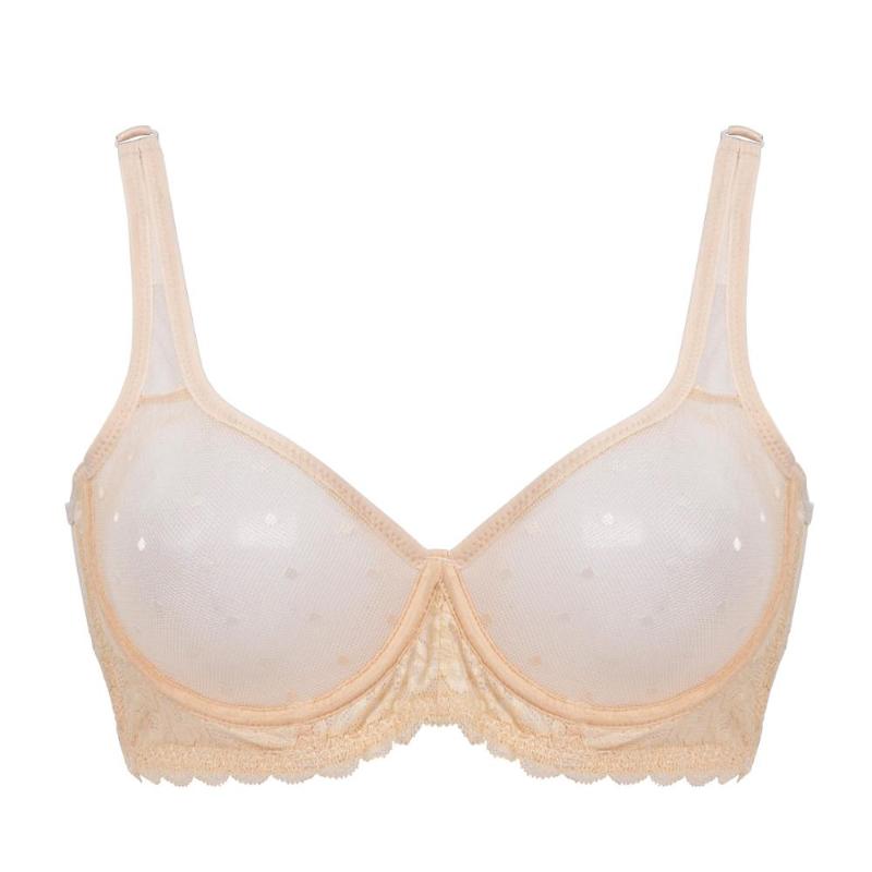 Bras Dropship Sexy Underwear Mesh Thin Cups Women Bra Intimates Dot Underwire Plus Size 32 34 36 38 40 42 44 A B C D DD E DDD F