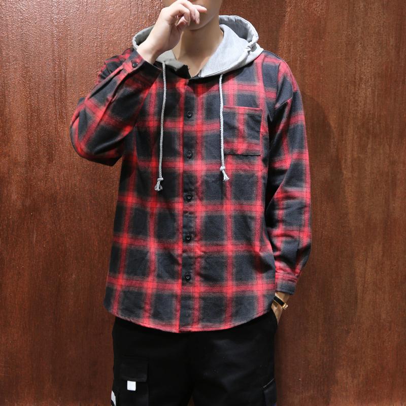 Men Shirt Cotton 2021 Autumn High Quality Long Sleeve Casual Hooded Fashion Loose Male Plaid Large Size 5XL Men's Shirts