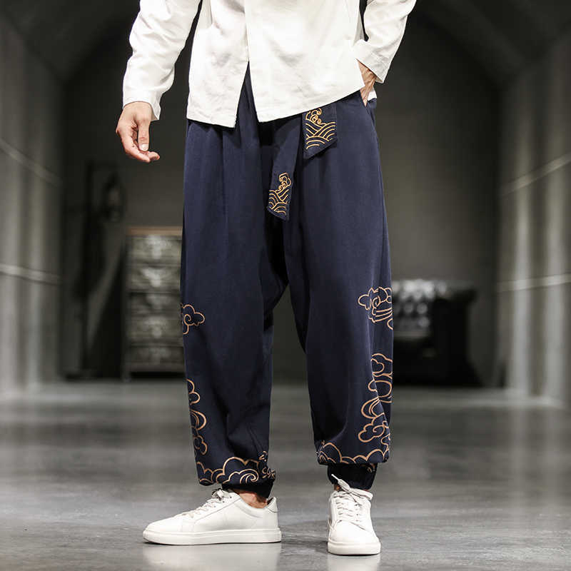 Chinese Style Retro Auspicious Clouds Print Pants Men Clothing Autumn Fashion Clothes Loose Casual Pants Plus Size Harem Pants 210930