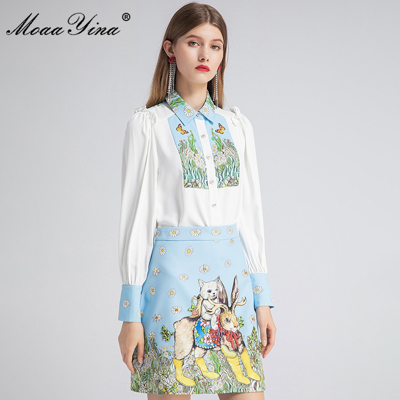 Fashion Designer Set Spring Women turn-down collar Blouses Tops+Print Beading Skirt Elegant Two-piece suit 210524, Multi
Fashion Designer Set Spring Women turn-down collar Blouses Tops+Print Beading Skirt Elegant Two-piece suit 210524, Multi